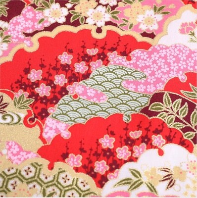 Tissu imprimé de fleurs japonaises : mélange coton-élasthanne, tissu pour la confection de kimonos
