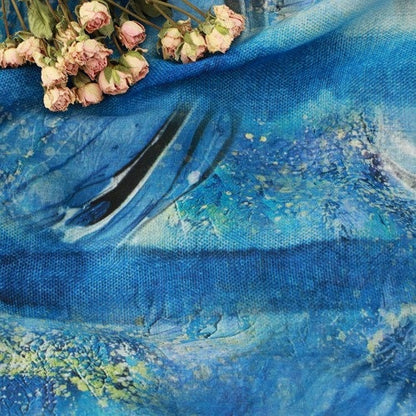 Blue Tears Oil Painting Print - Natural Ramie Fabric 57"W
