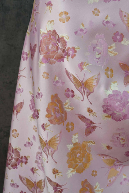 Butterfly Jacquard Fabric: Pink & Purple Designer Upholstery - 65"W