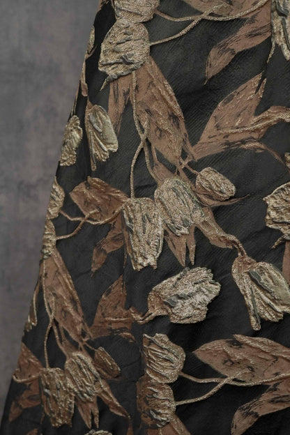 Tissu jacquard réversible, tissu tissé à motif tulipe dorée en relief, 160 cm de large