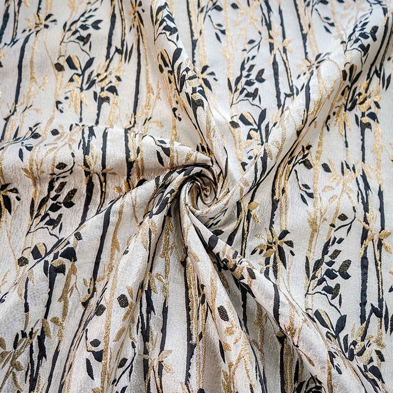 Gold Thread Bamboo Jacquard Fabric: 3D Designer Upholstery, 55" Wide