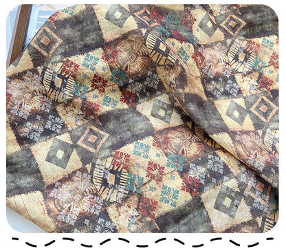 Tissu Tencel Ramie bohème : motif patchwork imprimé, 150 cm de large, vendu au mètre