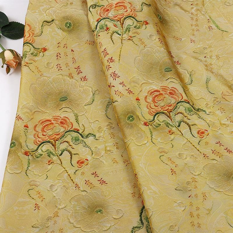 Green Floral Vine Shimmer Brocade Upholstery Jacquard Fabric by the Yard, three patterns