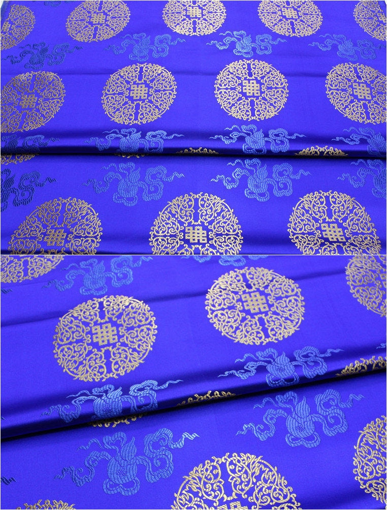 Chinese Brocade Fabric: Fu Lu Shou Design, 29.5" Wide - Sells by the Meter