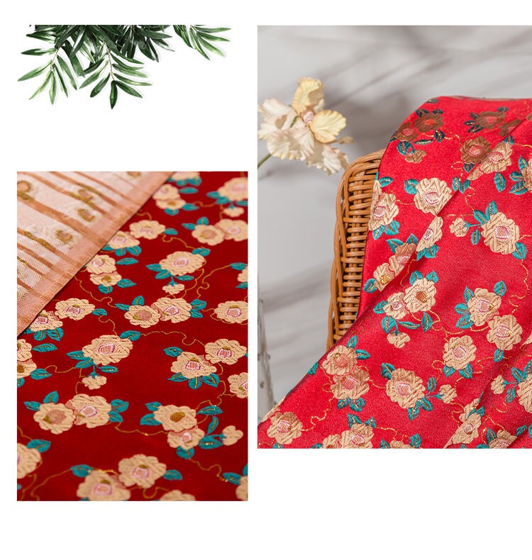 Nishijin Ori Brocade Fabric: Japanese Floral Satin, 59/29.5" Wide
