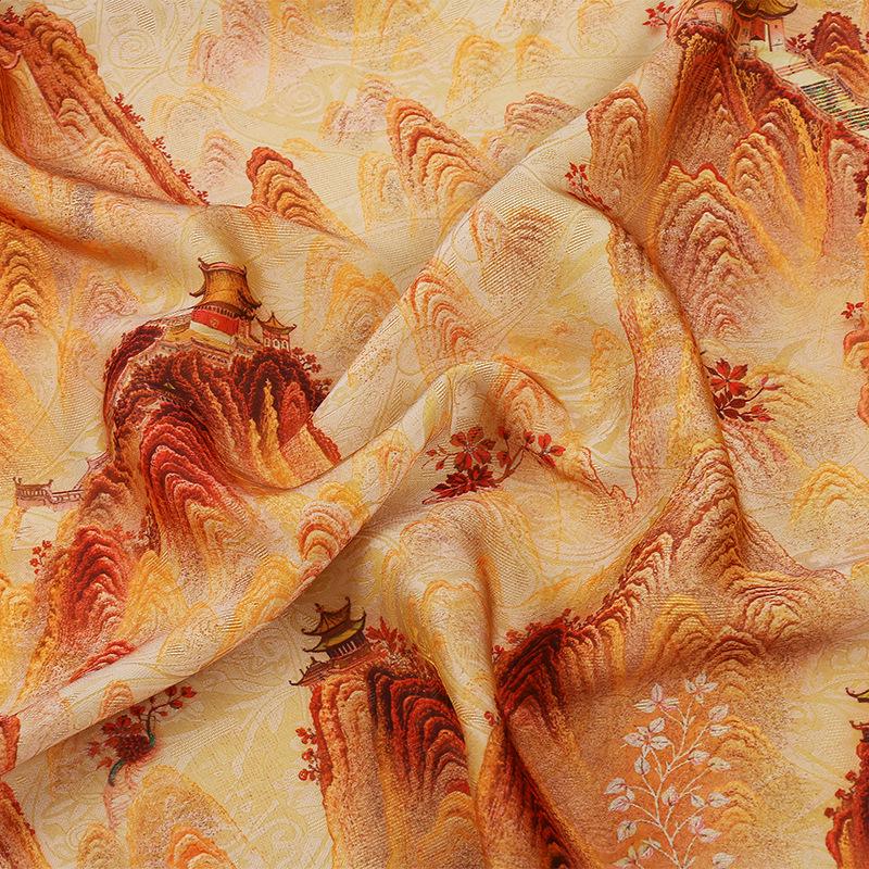 Tissu satiné à motifs orientaux : orange, bleu, 150 cm de large
