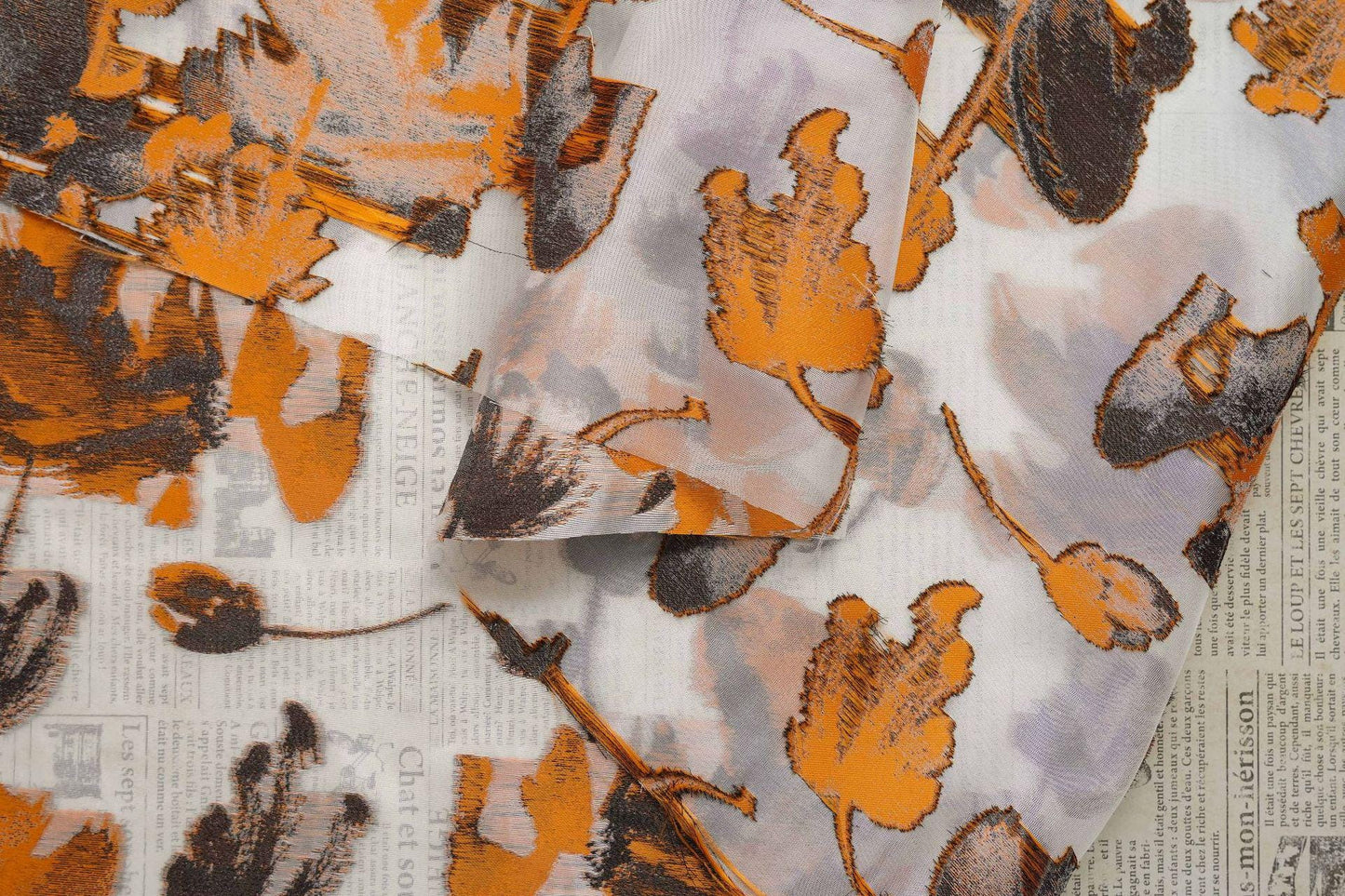 Light Brown 3D Jacquard Organza Fabric: Embossed Texture, 57" Wide
