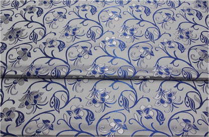 Brocart de soie à motif floral bleu, largeur 75 cm (29,5 po) - Vendu au mètre