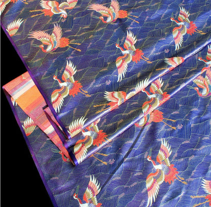 Crane Pattern Jacquard Satin Fabric: 58"W Rayon Brocade by the Meter