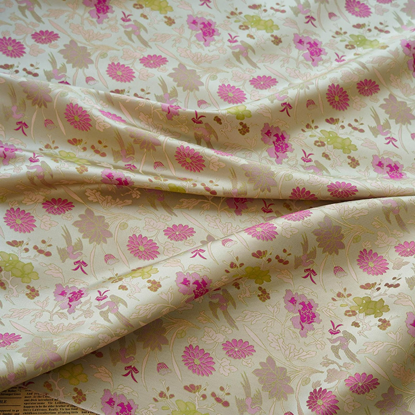 Gold Thread Floral Jacquard Fabric: 3D Texture, 55" Wide