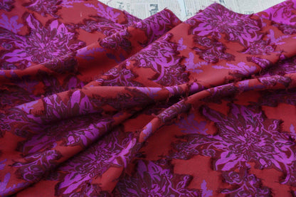 Red & Purple Floral Jacquard Fabric ��� Textured Woven Materi" Wide