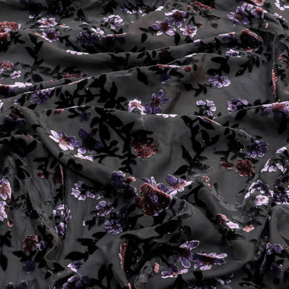 Burnout Floral Viscose Velvet Fabric: Soft Drape for Kimono, Costume