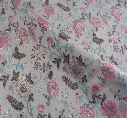 Pink & Blue Celosia Flower Gold Jacquard Fabric: 57" Wide - Poppylollipop
