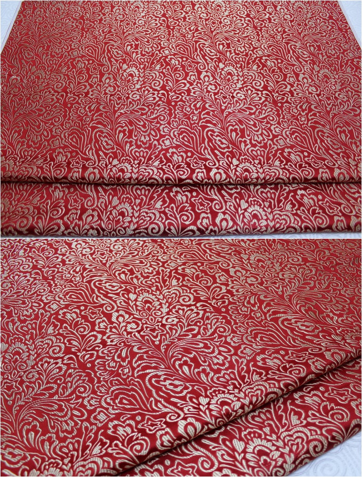 Red Phoenix Tail Brocade Fabric: Chinese Cheongsam Cushion Damask (29.5"W)