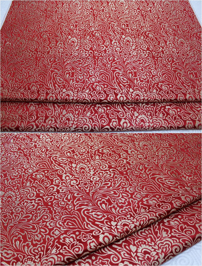 Red Phoenix Tail Brocade Fabric: Chinese Cheongsam Cushion Damask (29.5"W)