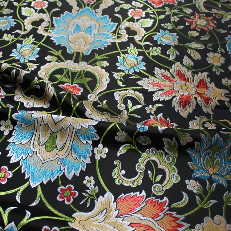 Floral Brocade Fabric: Chinese Mongolian Style, Upholstery & Sewing (29.5" Wide)