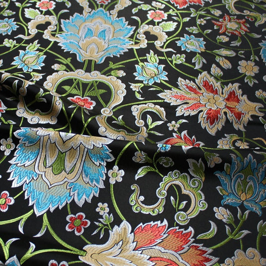Tissu brocart à motifs floraux : style sino-mongol, ameublement et couture (largeur : 75 cm)