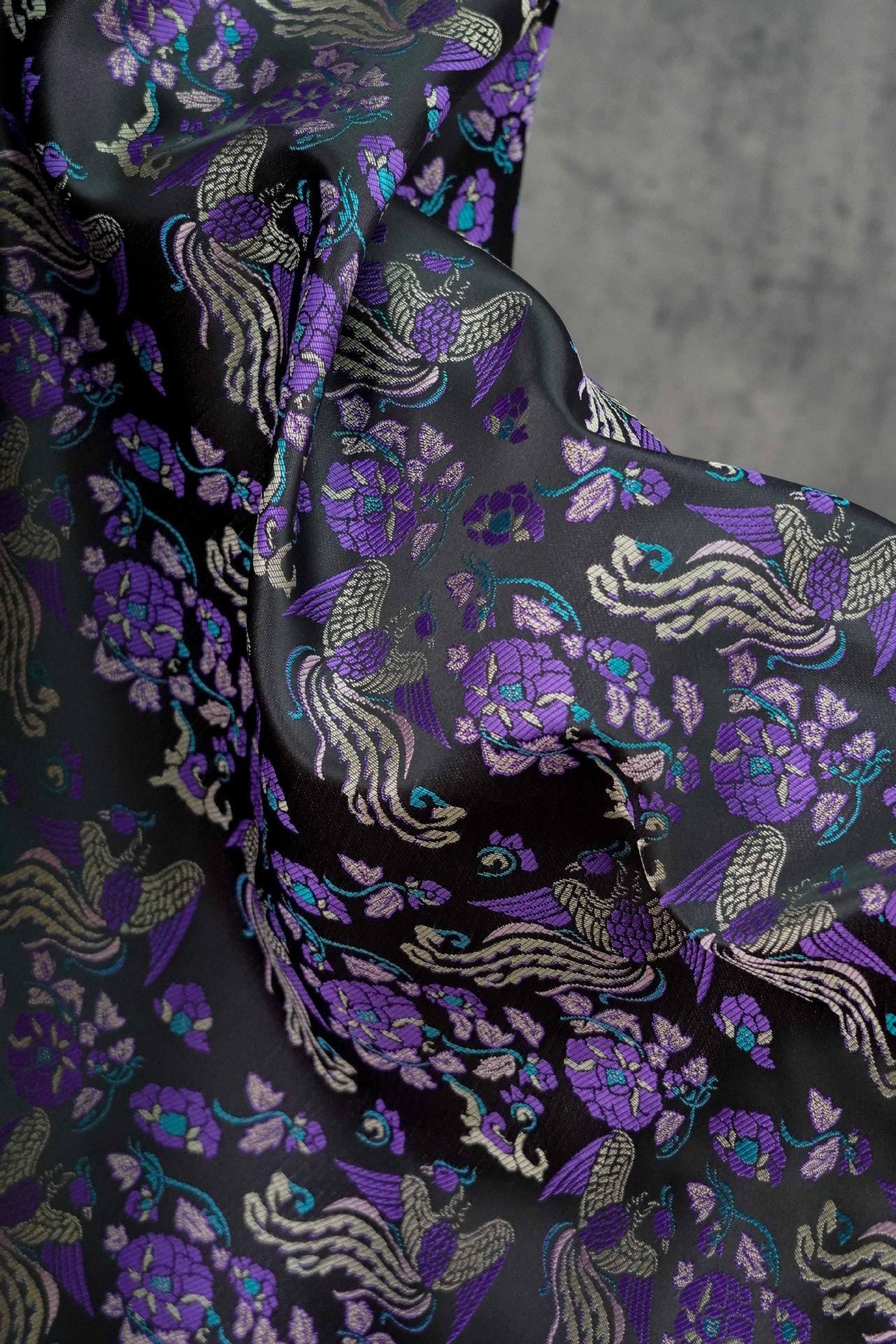 Tissu jacquard pivoine Phoenix Delight : style dynastie Song chinoise, 150 cm de large
