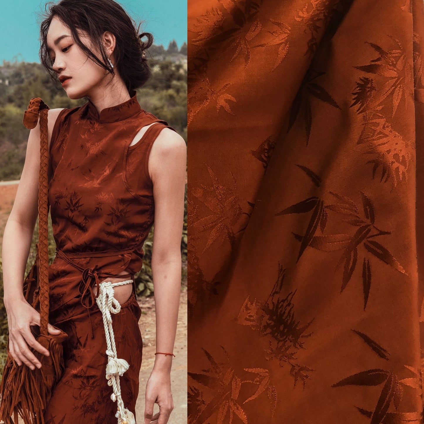 White Bamboo Jacquard Fabric: 59"W Cotton Rayon Blend