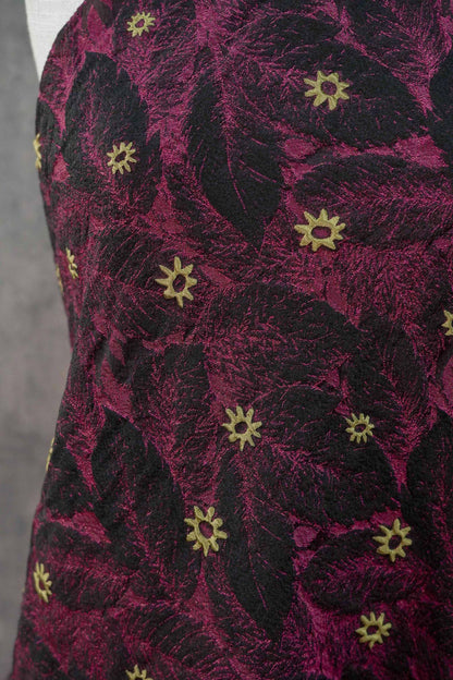 3D Floral Leaf Jacquard Fabric ��� Embossed Textured Woven Materia"W