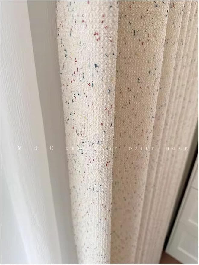 Cream Chenille Jacquard Curtain Fabric with Rainbow Dot Texture ��� Double-Sided Drapery Fabric, 114��� Height, Sold