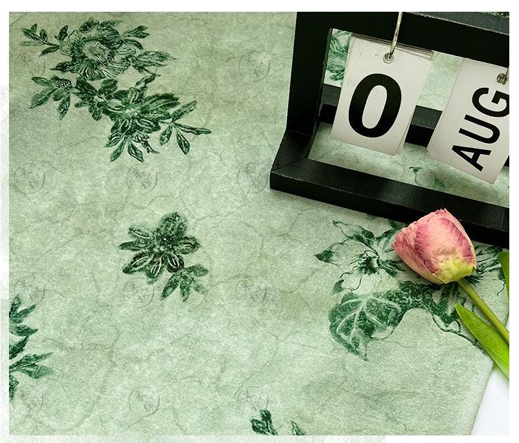 Celadon Floral Cotton Fabric ��� Elegant Sewing Materi" Wide