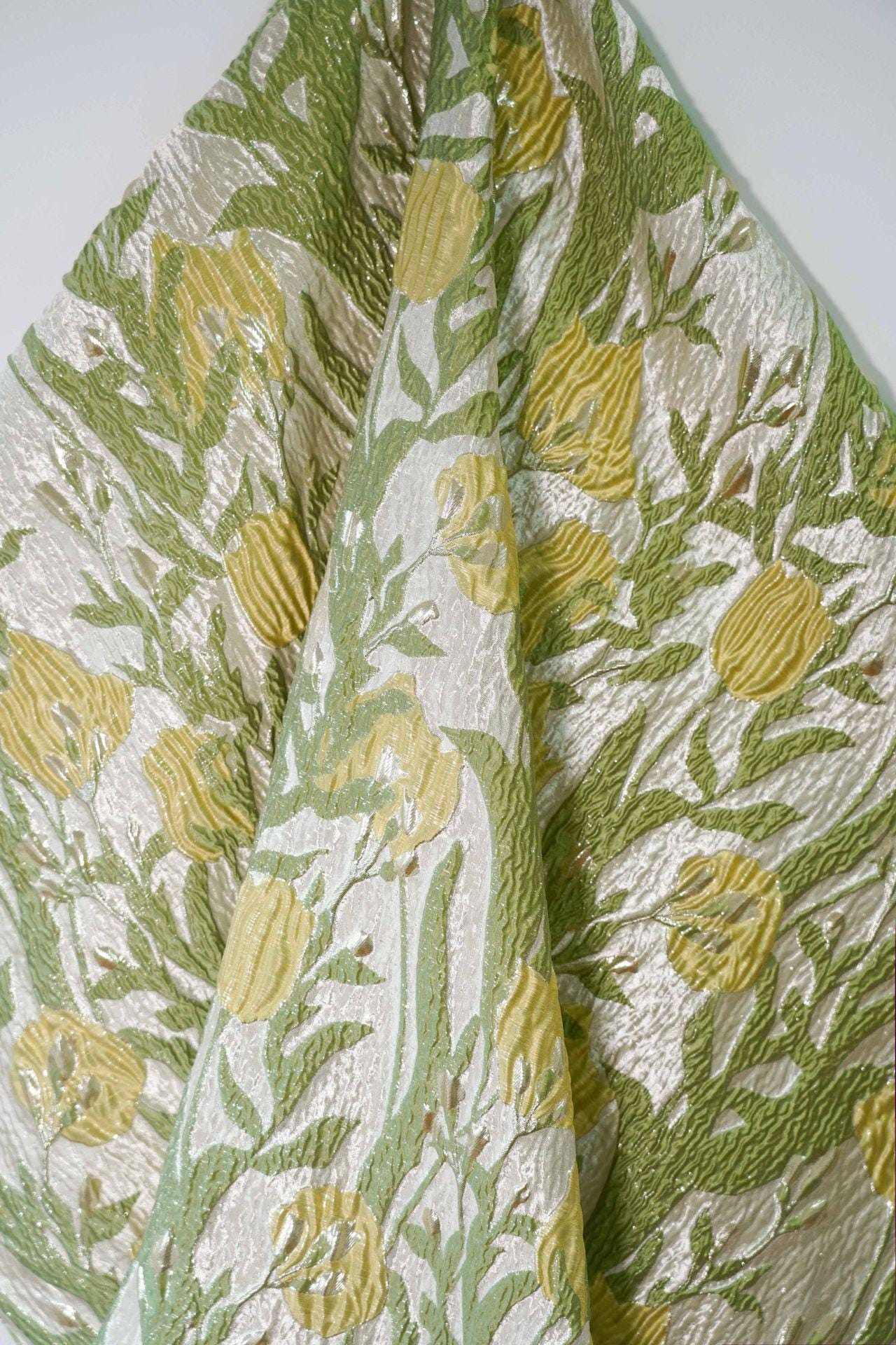 Floral Jacquard Fabric: Gold Thread 3D Texture, 55" Wide