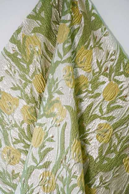Floral Jacquard Fabric: Gold Thread 3D Texture, 55" Wide