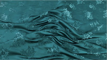 Floral Jacquard Brocade Fabric: Teal Rayon Upholstery, Quilting & Sewing