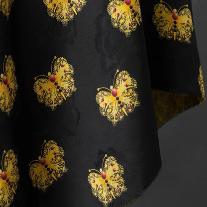Black & Gold Butterfly Silk Jacquard Fabric: Cheongsam Hanfu Material
