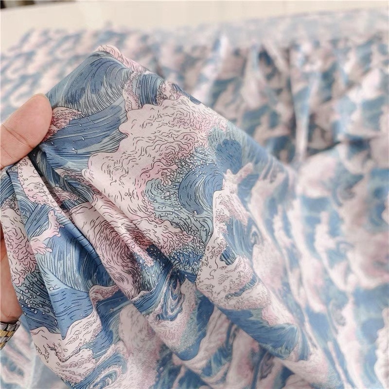Japanese Wave Print Fabric: 100% Cotton Sewing Material