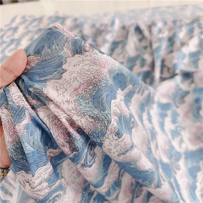 Japanese Wave Print Fabric: 100% Cotton Sewing Material
