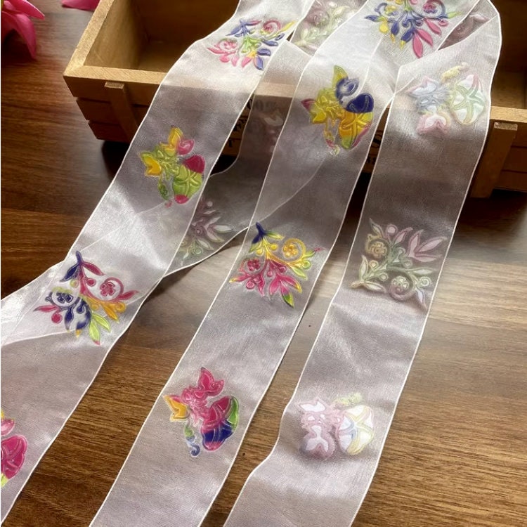 Ruban jacquard à motif floral : tissu rose et blanc de 6 cm, bordure de style ethnique