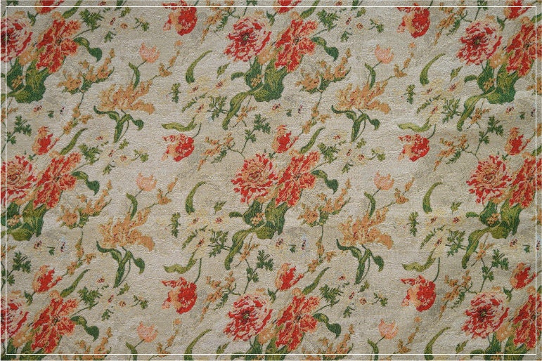 Floral Jacquard Fabric: Retro Big Flower Upholstery, 59" Wide