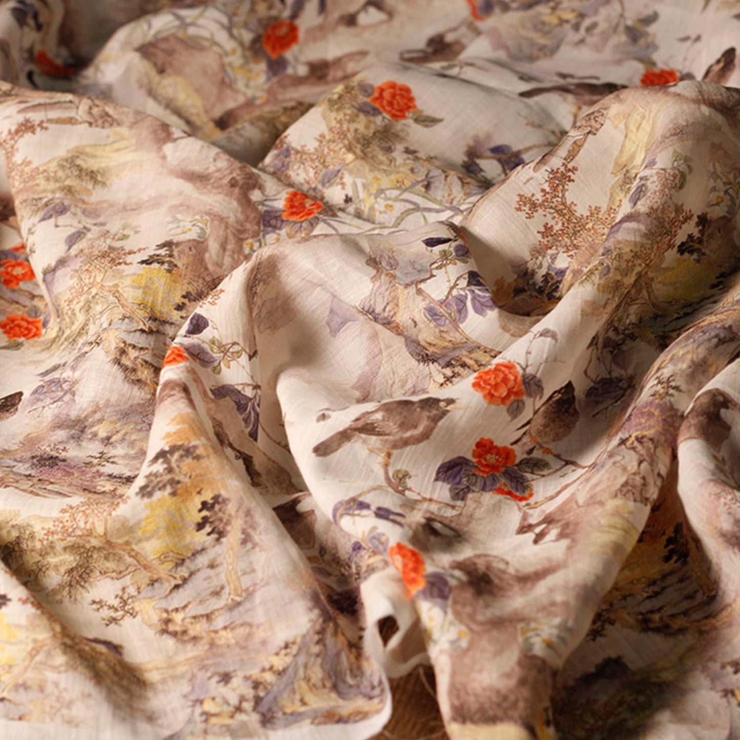 Floral Printed Ramie Fabric: EcoChic Lightweight Material, 59" Wide