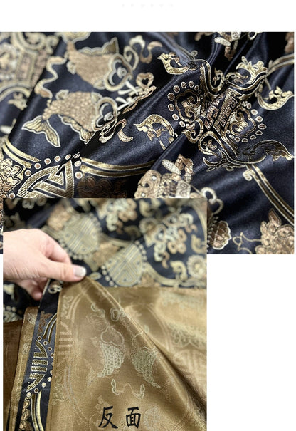 Chinese Silk Brocade Fabric: Pisces Double Fish Decor, 35" Wide