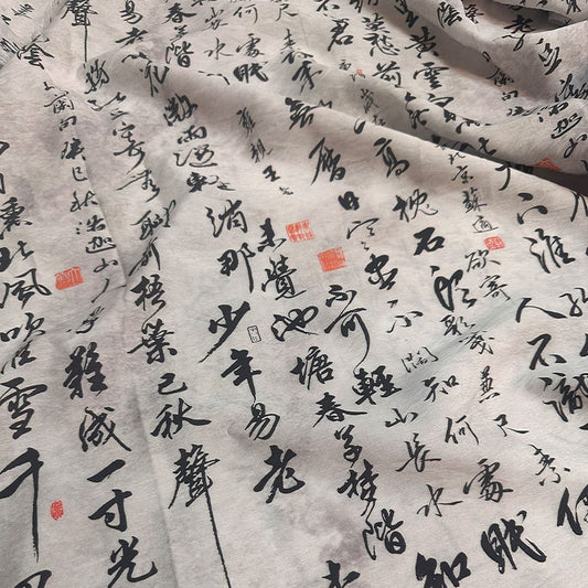 Tissu Tencel Ramie : imprimé calligraphie chinoise, matériel de couture