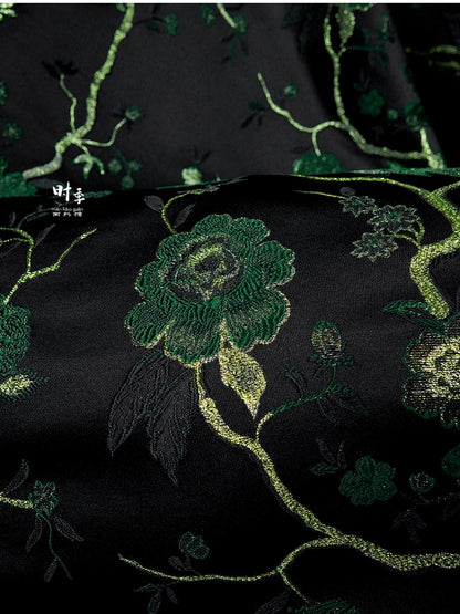 Black & Jade Green Brocade Fabric | 3D Textured Jacquard, 55" Wide