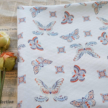 Butterfly Jacquard Fabric: Embossed Foil Rayon Blend, 62"W