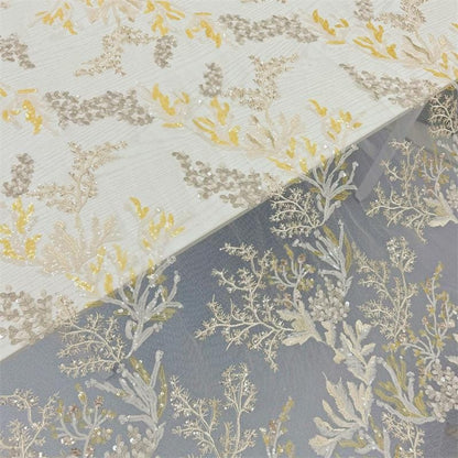 Floral Embroidery Lace Fabric: 3D Flower Sequins, 50"W, DIY Sewing