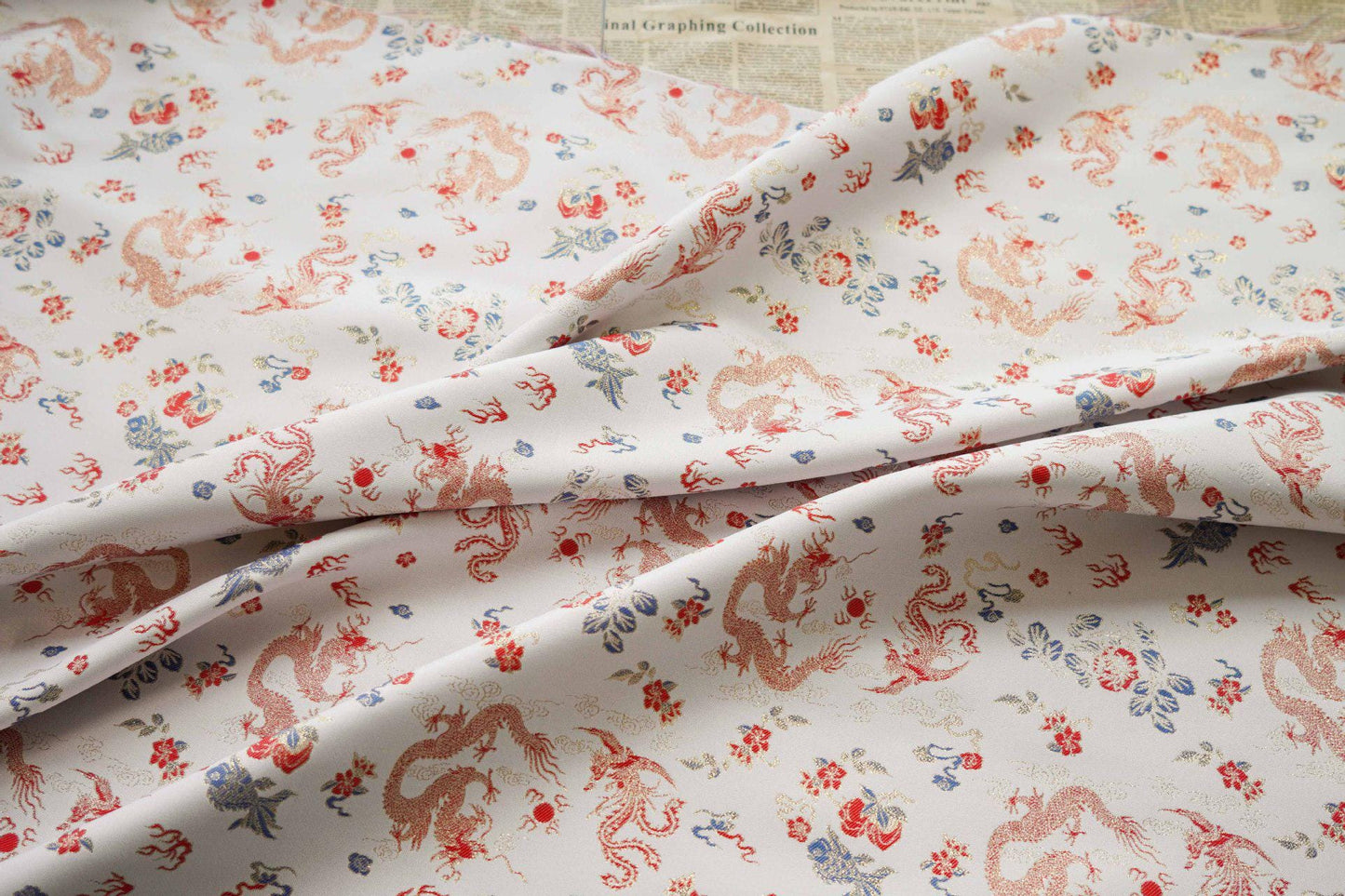 Dragon Jacquard Fabric: Embossed Foil Upholstery, Costume, Decor (58"W)