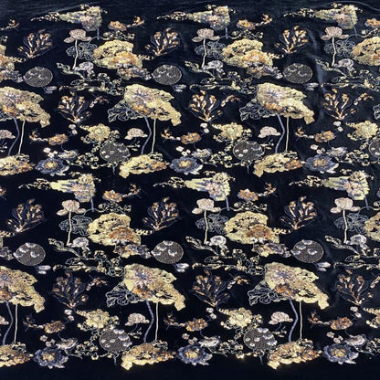Vintage Sequined Velvet Fabric: Gold Metallic Embroidery, DIY Crafts (49" Wide)