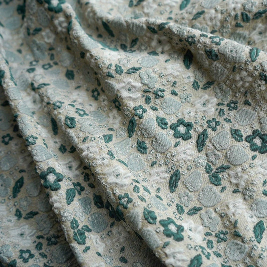 Tissu jacquard floral vert jade : ameublement, costumes, décoration en relief 3D