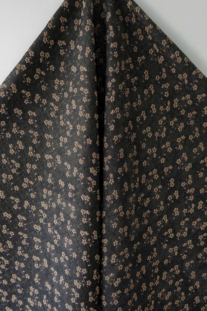 Vintage Jacquard Fabric with Black Base and Small Floral Pattern ��� Textured Brocade Cheongsam Materi"Wide