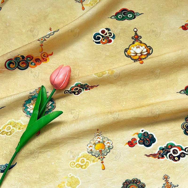 Lotus Cloud Tencel Jacquard Fabric: Elegant Hanfu & Qipao Sewing Material
