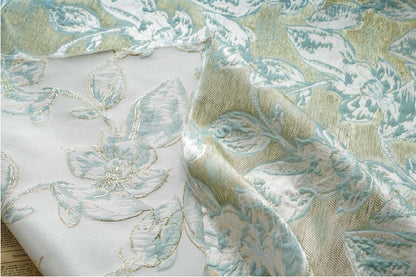 Gold Thread Floral Jacquard Fabric: 3D Oil Painting Texture, 57" Wide