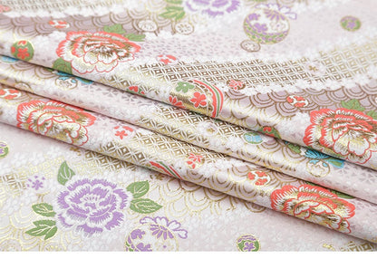 Tissu brocart de soie à motif de fleurs de cerisier : tissu de kimono japonais Kinran (largeur 29,5")