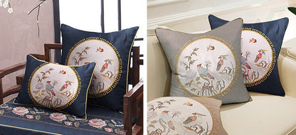 Embroidered Bird Brocade Fabric: Asian Style Cushion Cover, Upholstery (50x60cm)