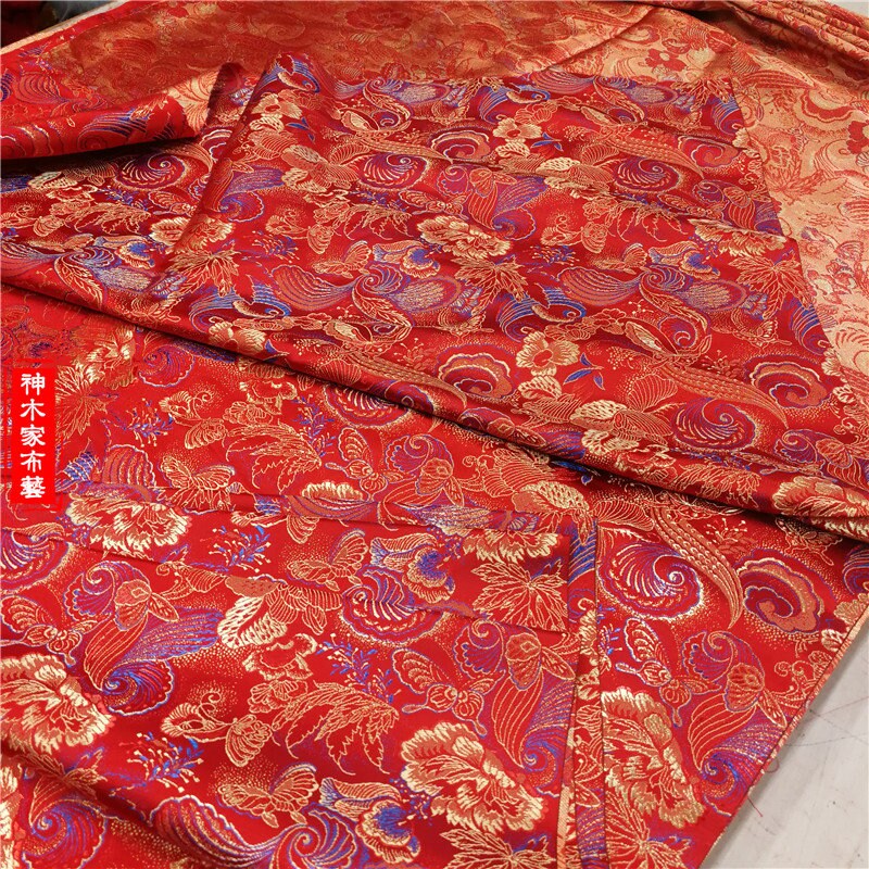 29.5"W Silk Brocade Fabric Butterfly And Peony Flower Design, Wedding Fabric, 8 Colors Chinese Fabric, Upholstery, Quilting & Sewing fabric