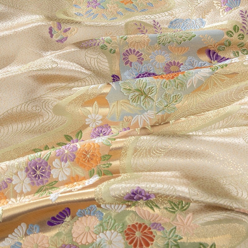 Nishijin Weaving Fabric: Gold Flower River Figure, Japanese Pattern (59"W)